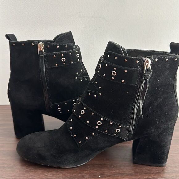 Rebecca Minkoff Logan Studded Blk Suede Block Heel Bootie Size 11 - Picture 4 of 8
